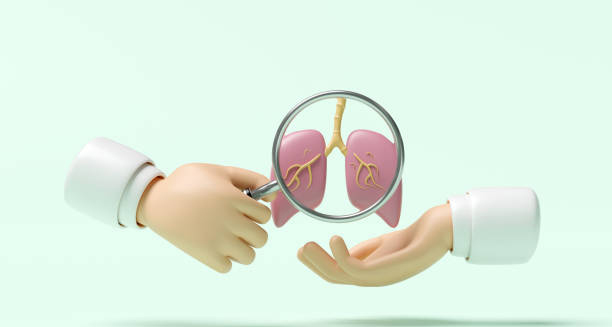 3D illustration of lungs under a magnifying glass used to represent bronchiolitis diagnosis