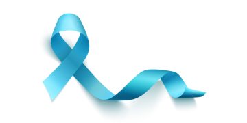 Blue awareness ribbon symbolising support for people living with bladder cancer.