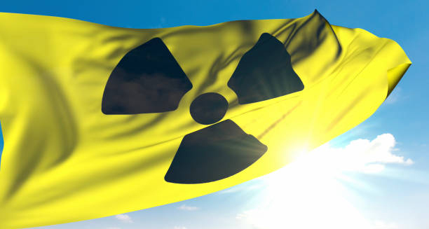 Radiation hazard symbol representing environmental exposure as a cause of chronic myeloid leukaemia.
