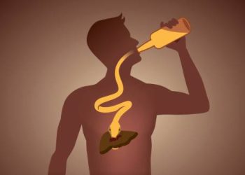 Illustration of alcohol damaging the liver, representing a common cause of cirrhosis.