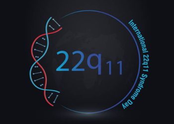 Graphic of DNA strand with 22q11 deletion associated with DiGeorge syndrome