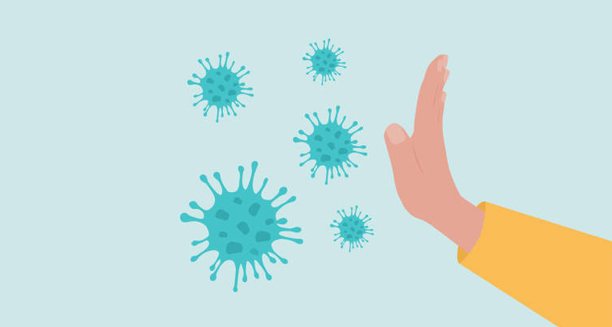 Hand blocking virus particles representing infection causes of febrile seizures