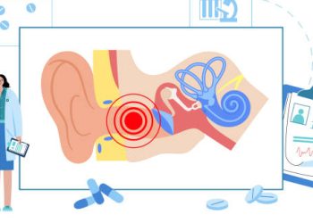 Diagram of the human ear showing cholesteatoma inside the middle ear