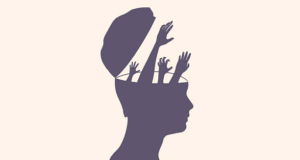 Abstract silhouette of a head with hands reaching out from the brain, symbolising complications of chronic traumatic encephalopathy.