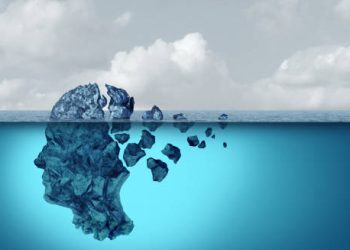 Illustration of a human head made of fragmented ice, symbolising cognitive and neurological decline from corticobasal degeneration.