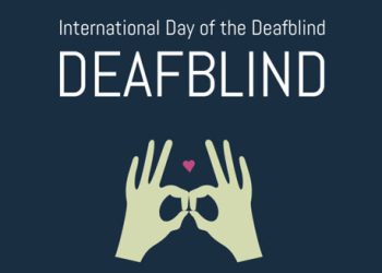 Illustration showing hands making a sign with a heart symbol and the text "International Day of the Deafblind"