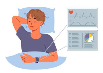 Man sleeping with smartwatch tracking sleep and heart rate