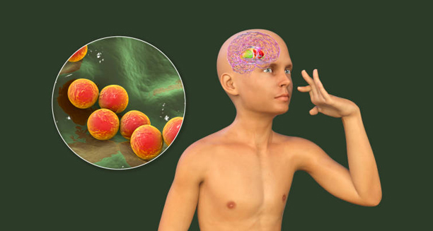 Digital illustration of a child with dystonia highlighting brain function and nerve cells