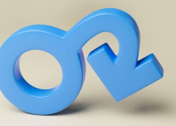 Blue male gender symbol with a downward arrow representing erectile dysfunction