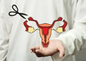 Illustration of female reproductive system with scissors symbolising genital mutilation