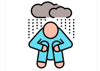 Illustration of a sad figure under a raincloud representing mood symptoms