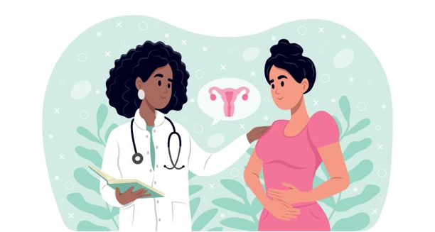 Doctor consulting patient about endometriosis treatment options.