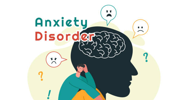 Illustration showing causes of generalised anxiety disorder with sad faces and a distressed figure