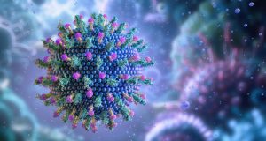 3D illustration of the hepatitis A virus particle causing liver infection