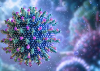 3D illustration of the hepatitis A virus particle causing liver infection