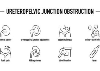 Infographic showing medical causes of hydronephrosis including kidney stones and infections