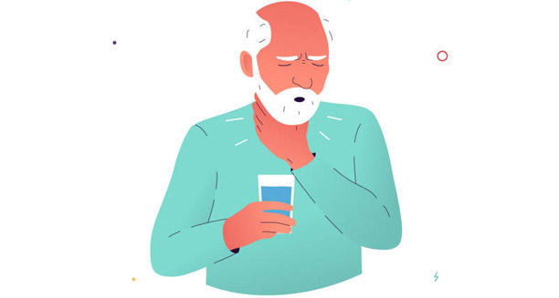 Elderly man struggling to swallow due to complications of Huntington’s disease