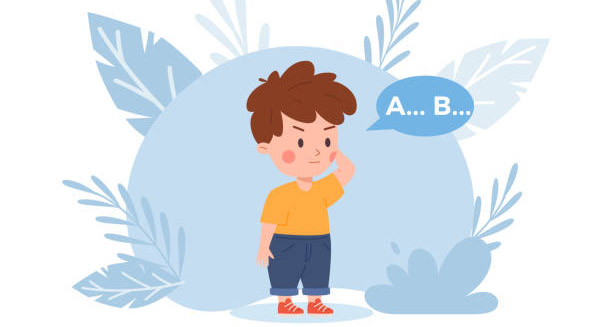 Illustration of a child struggling to speak, showing a speech delay linked to hydrocephalus complications.