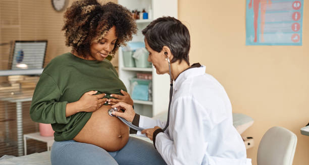 Pregnant woman undergoing prenatal check-up for Group B Strep screening