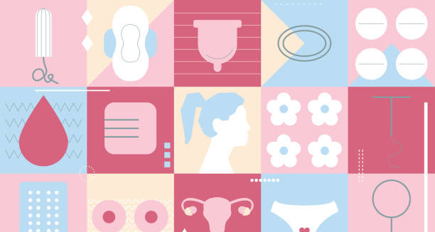 Icons related to menstrual health and diagnosis of heavy periods