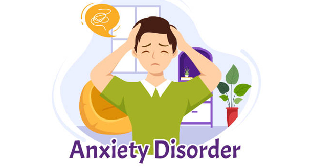 Illustration of a man with hands on head showing signs of generalised anxiety disorder