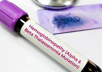 Blood sample labelled for haemoglobinopathy testing including alpha and beta thalassaemia mutation