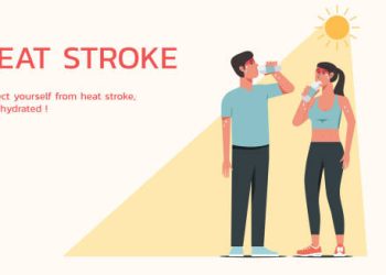 Man and woman drinking water under sun to prevent heatstroke