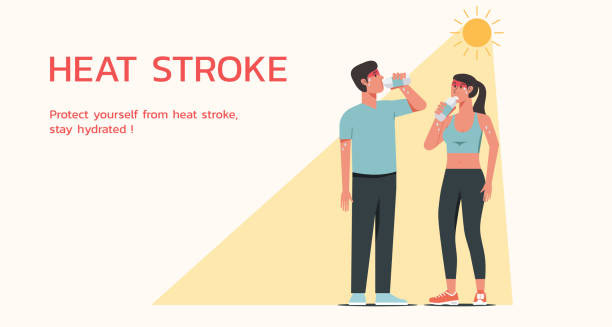 Man and woman drinking water under sun to prevent heatstroke