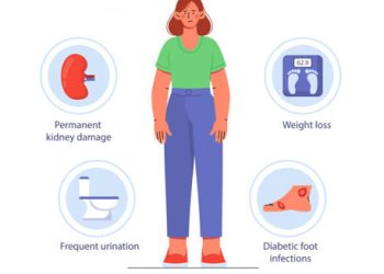 Illustration showing symptoms of hydronephrosis including kidney damage and urination issues