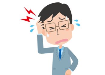Cartoon of a man sweating and holding his head in pain, indicating symptoms of Japanese encephalitis