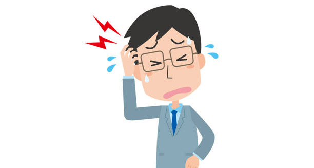 Cartoon of a man sweating and holding his head in pain, indicating symptoms of Japanese encephalitis