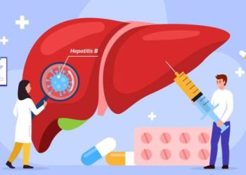 Doctors treating Hepatitis B with medication and vaccine targeting the liver