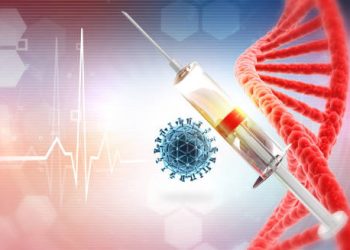 Syringe with DNA strand and virus icon symbolising Kawasaki Disease treatment