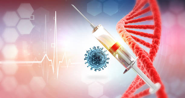 Syringe with DNA strand and virus icon symbolising Kawasaki Disease treatment