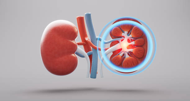 3D rendering of kidney with highlighted infection area under treatment